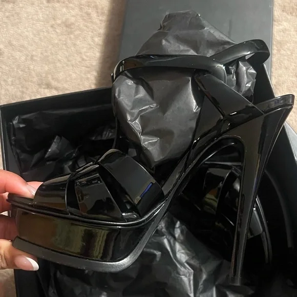 $1150 Sz 36-6 YSL Yves Saint Laurent black Patent Leather Platform Tribute Heel - Picture 3 of 10